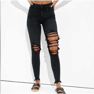 Raw Hem Distressed Black Women's Jeans
